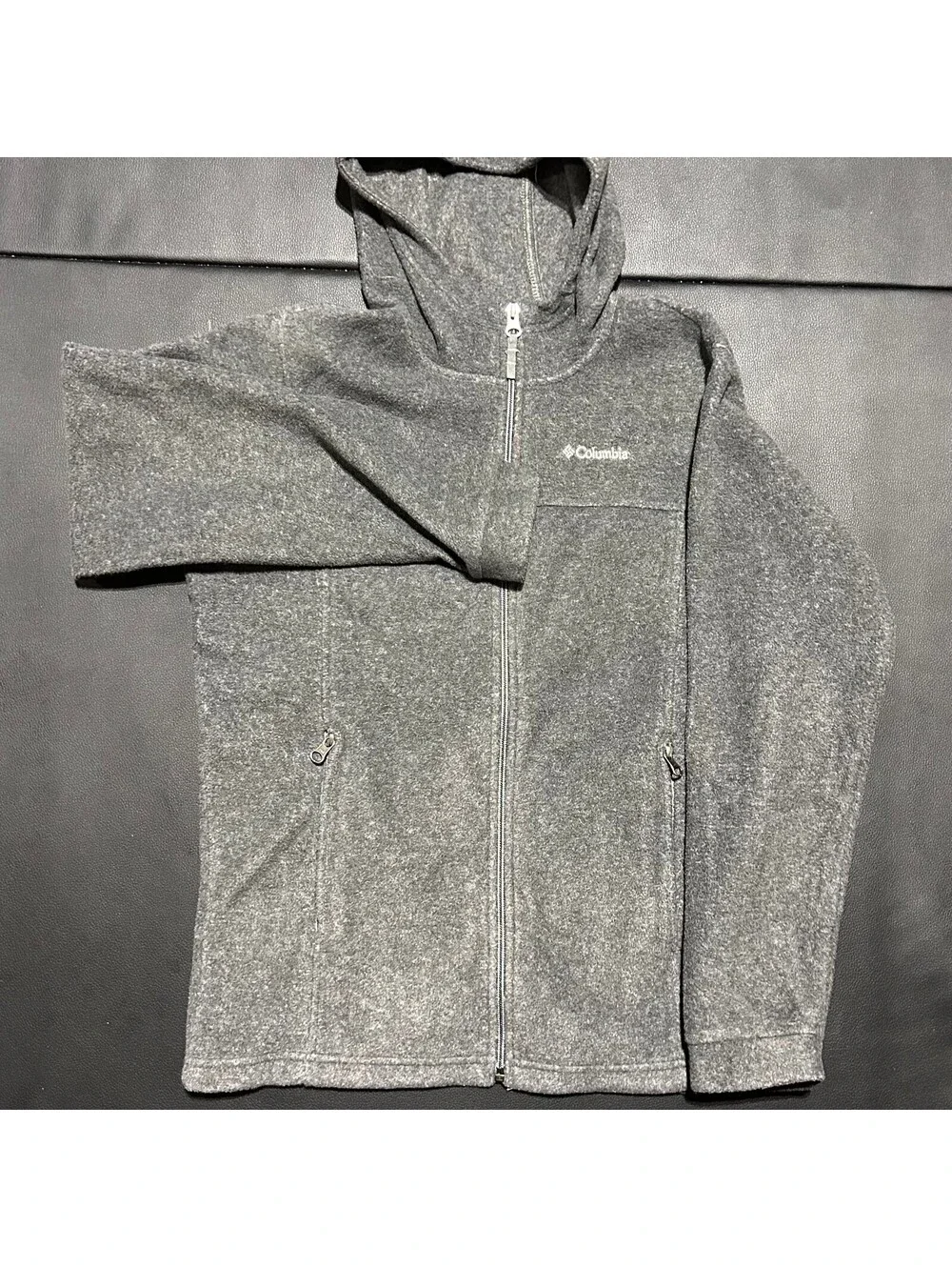 Columbia Gray Hooded Fleece Full Zip Kids Large